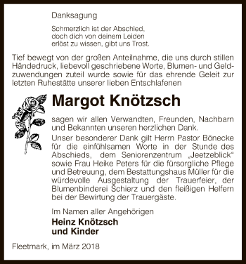 Traueranzeige von Margot Knötzsch von Uelzen