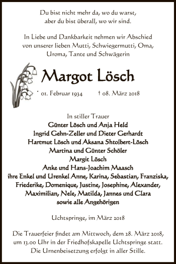 Traueranzeige von Margot Lösch von Uelzen