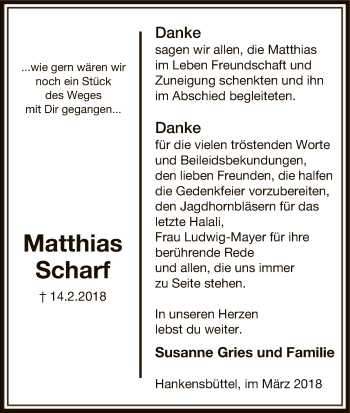 Traueranzeige von Matthias Scharf von Uelzen