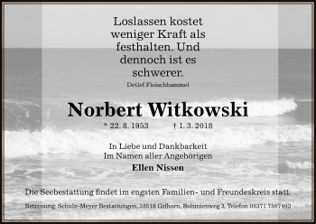 Traueranzeige von Norbert Witkowski von Uelzen