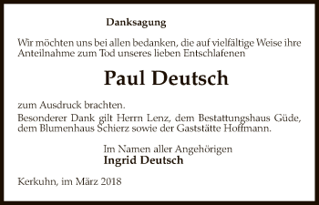 Traueranzeige von Paul Deutsch von Uelzen