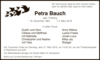 Traueranzeige von Petra Bauch von Uelzen