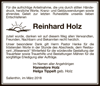 Traueranzeige von Reinhard Holz von Uelzen