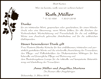 Traueranzeige von Ruth Müller von Uelzen