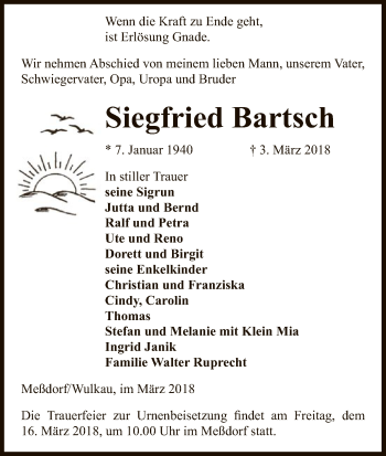 Traueranzeige von Siegfried Bartsch von Uelzen