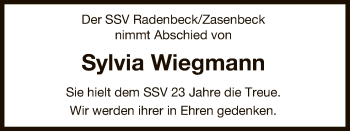 Traueranzeige von Sylvia Wiegmann von Uelzen