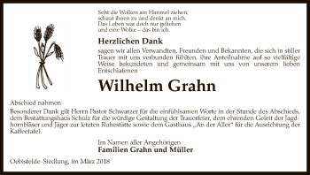 Traueranzeige von Wilhelm Grahn von Uelzen