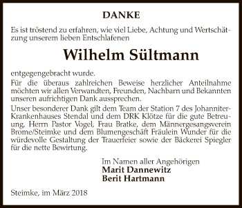 Traueranzeige von Wilhelm Sültmann von Uelzen