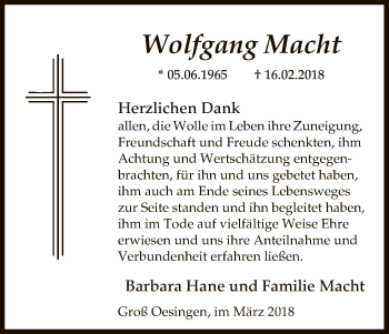 Traueranzeige von Wolfgang Macht von Uelzen