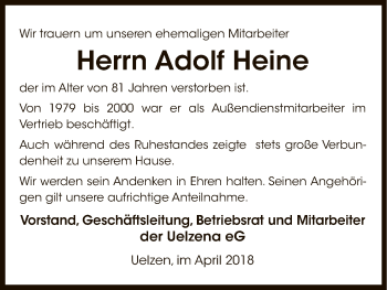 Traueranzeige von Adolf Heine von Uelzen