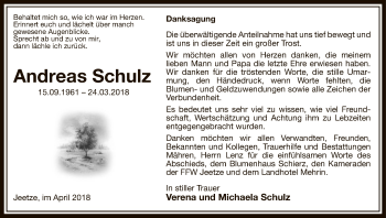 Traueranzeige von Andreas Schulz von Uelzen