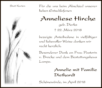 Traueranzeige von Anneliese Hirche von Uelzen