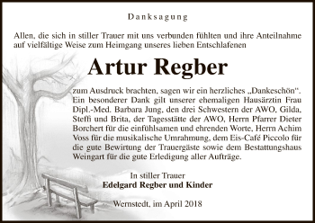 Traueranzeige von Artur Regber von Uelzen