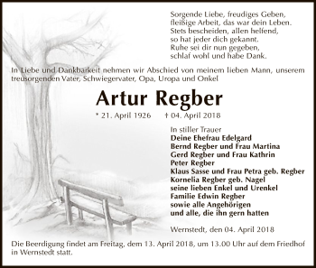 Traueranzeige von Artur Regber von Uelzen