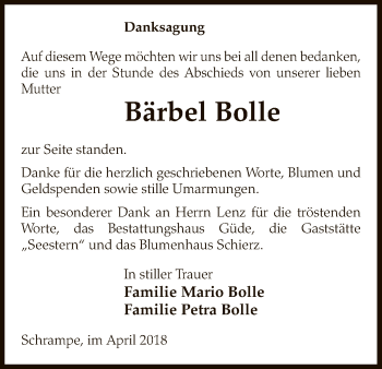 Traueranzeige von Bärbel Bolle von Uelzen