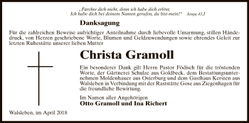 Traueranzeige von Christa Gramoll von Uelzen