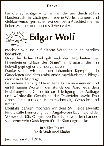 Traueranzeige von Edgar Wolf von Uelzen