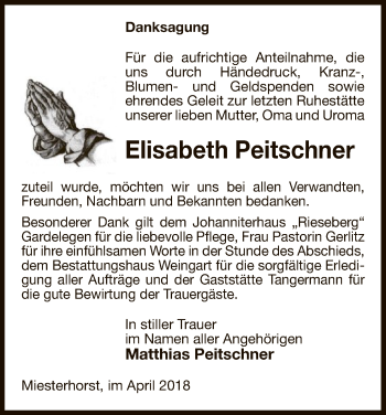 Traueranzeige von Elisabeth Peitschner von Uelzen