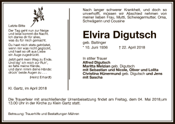 Traueranzeige von Elvira Digutsch von Uelzen