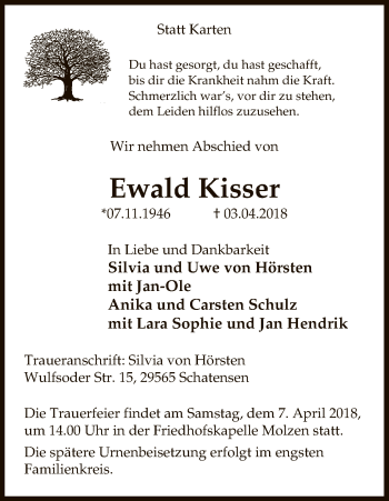 Traueranzeige von Ewald Kisser von Uelzen