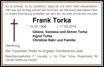 Traueranzeige von Frank Torka von Uelzen