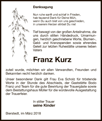 Traueranzeige von Franz Kurz von Uelzen