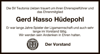 Traueranzeige von Gerd Hasso Hüdepohl von Uelzen