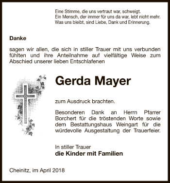 Traueranzeige von Gerda Mayer von Uelzen