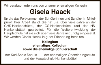 Traueranzeige von Gisela Haack von Uelzen