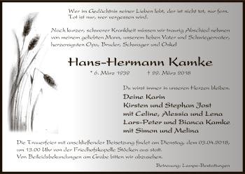 Traueranzeige von Hans-Hermann Kamke von Uelzen