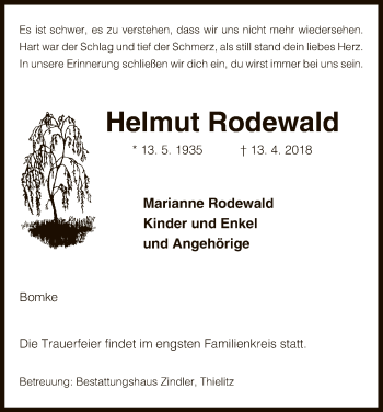 Traueranzeige von Helmut Rodewald von Uelzen