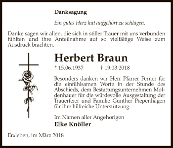 Traueranzeige von Herbert Braun von Uelzen