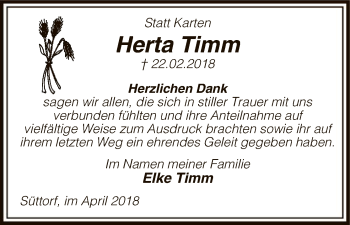 Traueranzeige von Herta Timm von Uelzen