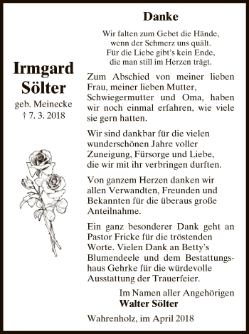 Traueranzeige von Irmgard Sölter von Uelzen