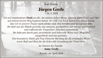 Traueranzeige von Jürgen Grefe von Uelzen