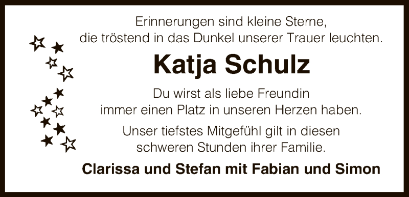  Traueranzeige für Katja Schulz vom 27.04.2018 aus Uelzen