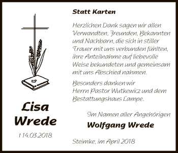 Traueranzeige von Lisa Wrede von Uelzen