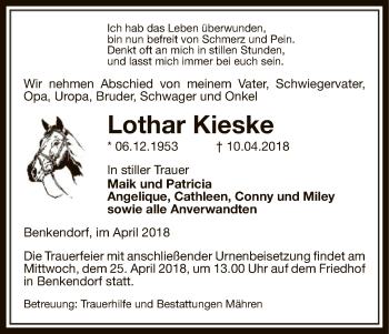 Traueranzeige von Lothar Kieske von Uelzen