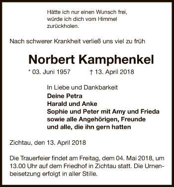 Traueranzeige von Norbert Kamphenkel von Uelzen