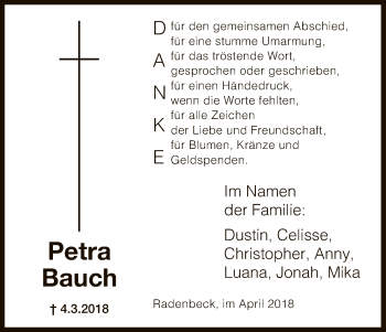 Traueranzeige von Petra Bauch von Uelzen