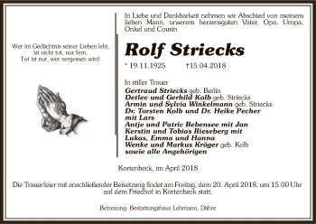 Traueranzeige von Rolf Striecks von Uelzen