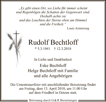 Traueranzeige von Rudolf Bechtloff von Uelzen