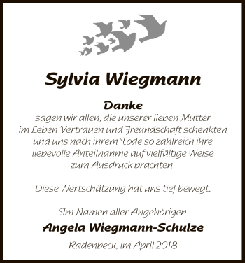 Traueranzeige von Sylvia Wiegmann von Uelzen