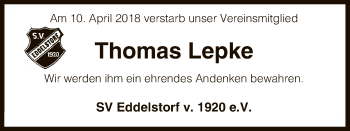 Traueranzeige von Thomas Lepke von Uelzen