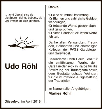 Traueranzeige von Udo Röhl von Uelzen