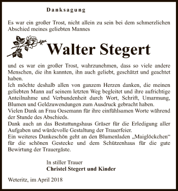 Traueranzeige von Walter Stegert von Uelzen