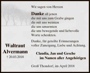 Traueranzeige von Waltraut Alvermann von Uelzen