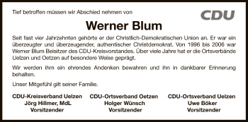 Traueranzeige von Werner Blum von Uelzen