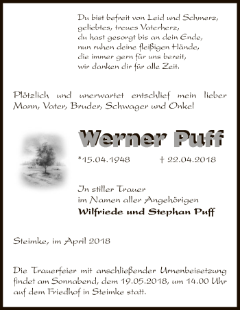 Traueranzeige von Werner Puff von Uelzen