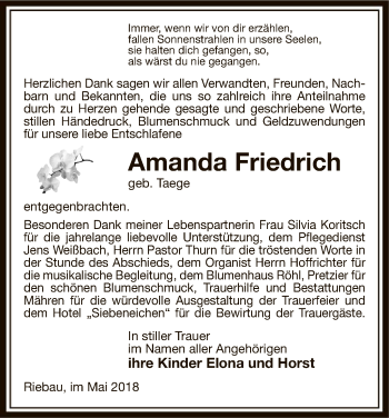 Traueranzeige von Amanda Friedrich von Uelzen